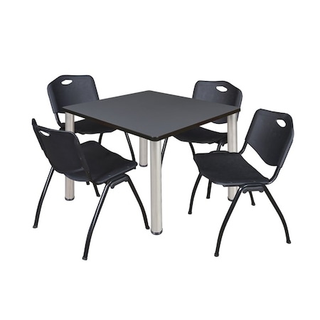 Kee Kee Square Table & Chair Set, Wood, Metal, Plastic Top, Grey TB3636GYBPCM47BK